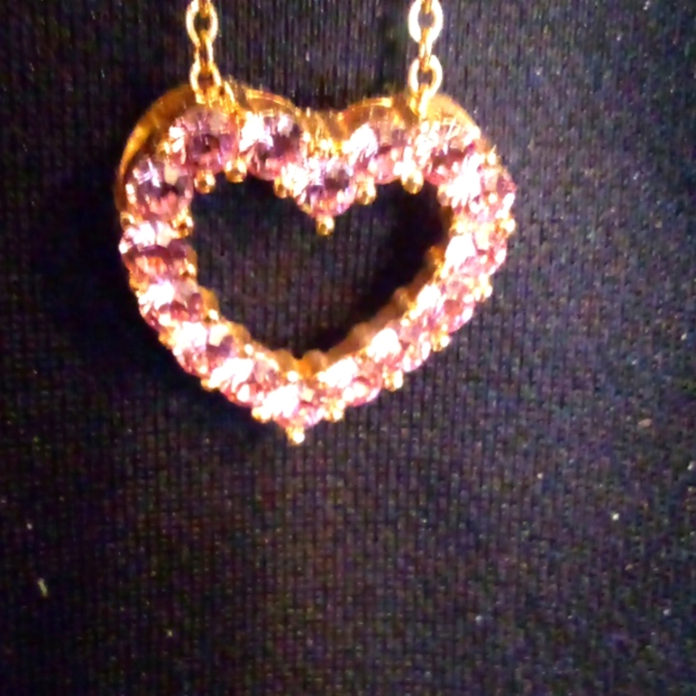 Joan Rivers pink heart  gold necklace